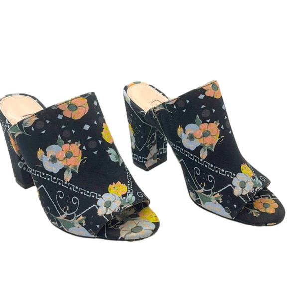 Avec Les Filles Black Floral Mules - Picture 1 of 10
